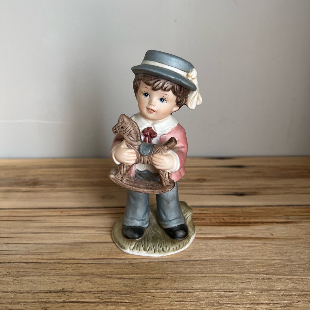 Homco Boy W/ Rocking Horse Figurine Porcelain